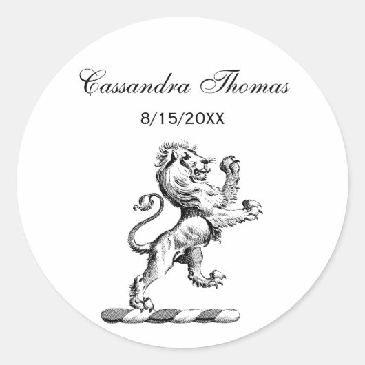 Heraldic Lion Stehendes Wappen Emblem Runder Aufkleber (Vorderseite)