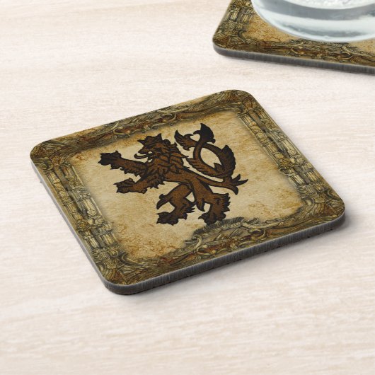 Heraldic Rampant Lion Custom Getränkeuntersetzer (Linke Seite)
