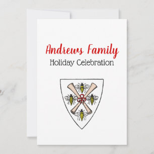 Heraldic Vintag 4 Bienen-Rollen auf Schild Wappen Einladung