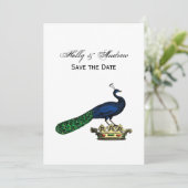 Heraldic Vintag Stylized Peacock auf Kronen C Einladung (Stehend Vorderseite)