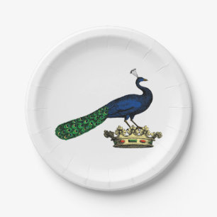 Heraldic Vintag Stylized Peacock auf Kronen C Pappteller