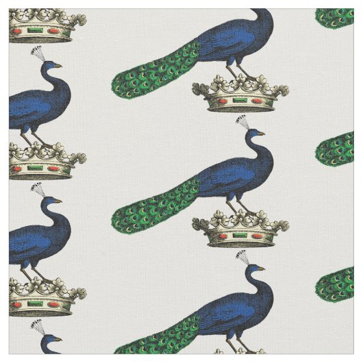 Heraldic Vintag Stylized Peacock auf Kronen C Stoff (Nahaufnahme)