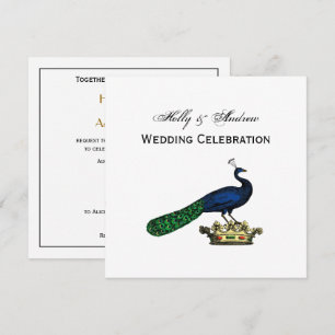 Heraldisch Vintage stilisierter Pfau auf Krone C Einladung