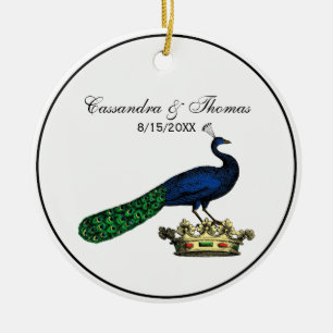 Heraldisch Vintage stilisierter Pfau auf Krone C Keramik Ornament