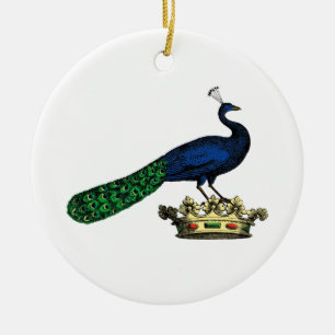 Heraldisch Vintage stilisierter Pfau auf Krone C Keramik Ornament