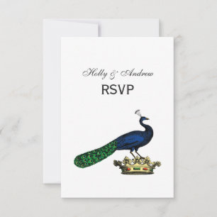 Heraldisch Vintage stilisierter Pfau auf Krone C RSVP Karte