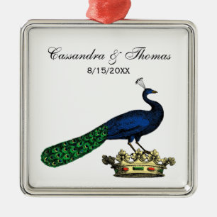 Heraldisch Vintage stilisierter Pfau auf Krone C Silbernes Ornament