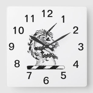 Heraldische Einhorn-Kopf-Wappen-Emblem Quadratische Wanduhr