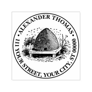 Heraldische Vintage Bienen und Bienenstock #1 Name Permastempel