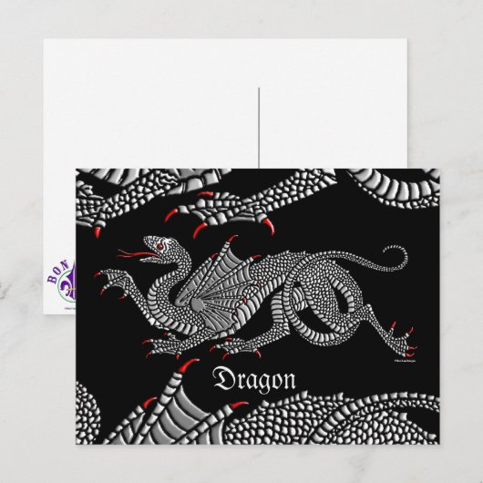 Heraldischer Drache (Silber) - Postkarte (Vorne/Hinten)