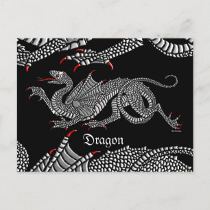 Heraldischer Drache (Silber) - Postkarte