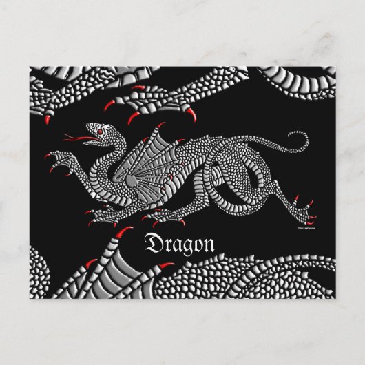 Heraldischer Drache (Silber) - Postkarte (Vorderseite)