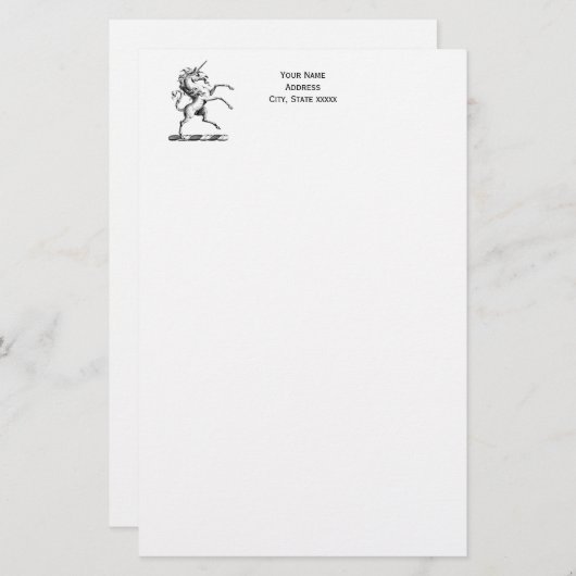 Heraldischer Einhornmütze für WaffenEmbleme Briefpapier (Vorne/Hinten)