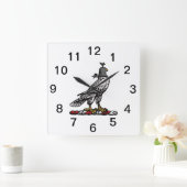 Heraldischer Jagdfalkenanzug Helm Hood C Quadratische Wanduhr (Zuhause)