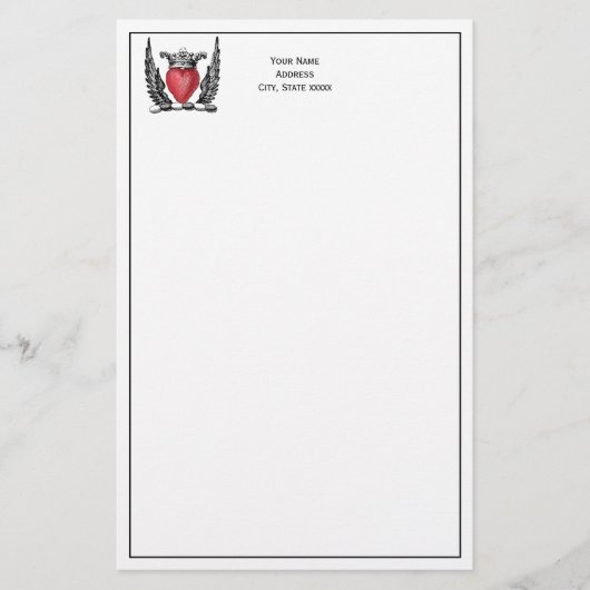 Heraldisches Herz mit Wings Coat of Arms Wappen Briefpapier (Vorderseite)