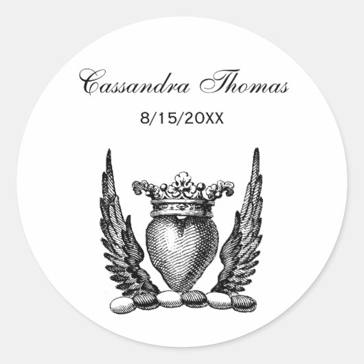 Heraldisches Herz mit Wings Coat of Arms Wappen Runder Aufkleber (Vorderseite)