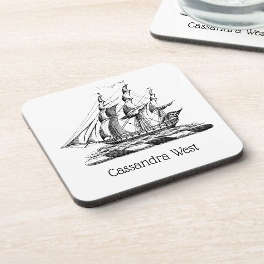 Heraldisches Vintages Nautical Clipper Ship Wappen Getränkeuntersetzer (Linke Seite)