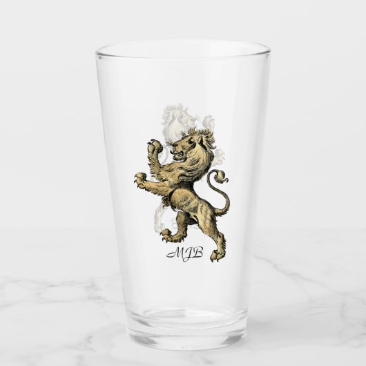 Heraldry Lion individuell anpassbare Monogramm Glas (Vorderseite)