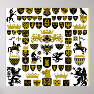 Heraldry Wappen, symbolische Designs. Poster