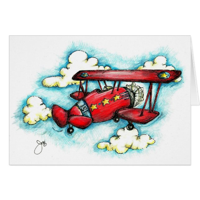 Herauf! Herauf! und weg - Retro Flugzeug mit (Vorderseite (Horizontal))