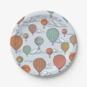 Herauf hohen und weg Vintagen Heißluft-Ballon Pappteller