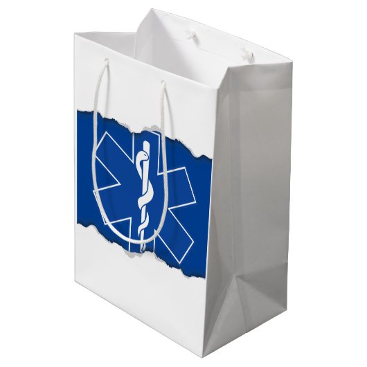 Heraus zerrissen schauen Sie EMS-Sanitäter-Symbol Mittlere Geschenktüte (Rückseite Schrägansicht)