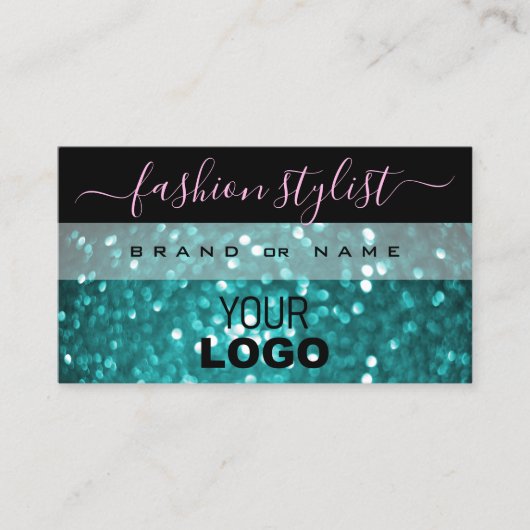 Herausragender Aquamariner schwarzer Glitzer mit L Visitenkarte (Vorderseite)