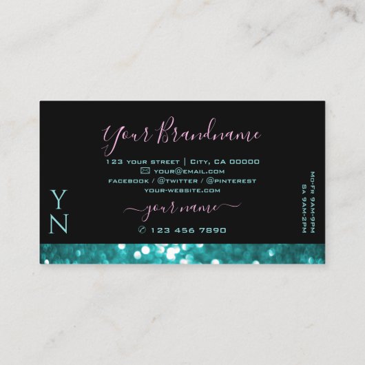 Herausragendes Schwarz-Aquamarin-Sparkling-Glitzer Visitenkarte (Rückseite)