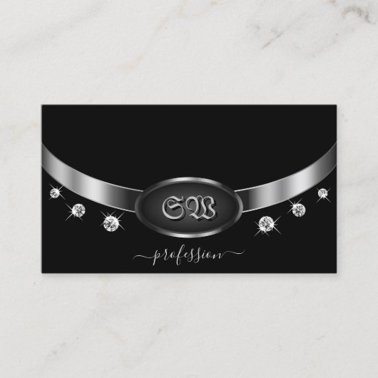 Herausragendes schwarzes Silber mit Monogram Diamo Visitenkarte (Vorderseite)