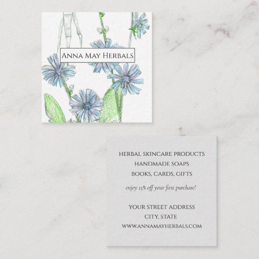 Herb Farm Chicory Medicinal Pflanze Business Card Quadratische Visitenkarte (Vorne/Hinten)
