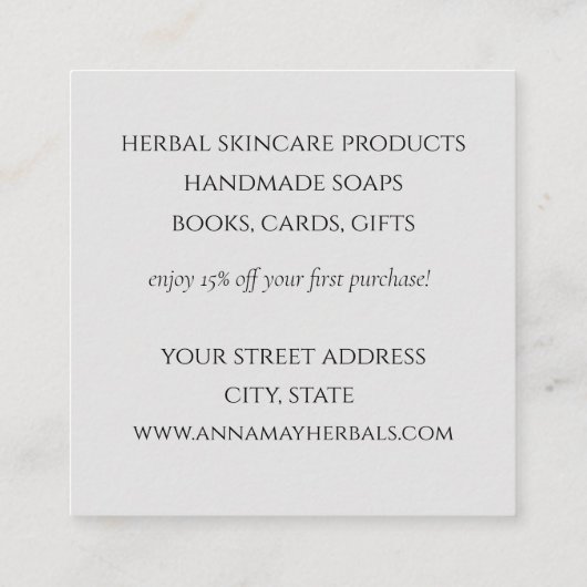 Herb Farm Chicory Medicinal Pflanze Business Card Quadratische Visitenkarte (Rückseite)