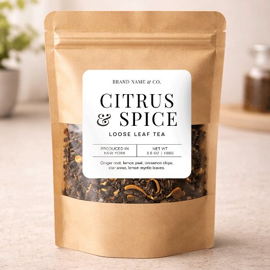 Herbal Tea Simple Minimalist Ingredients Label Quadratischer Aufkleber