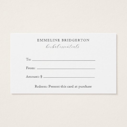 Herbalist Gift Certificate (Rückseite)