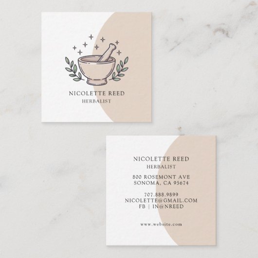 Herbalist Illustriert Mortar Pestle Quadratische Visitenkarte (Vorne/Hinten)