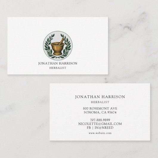 Herbalist Illustriert Mortar Pestle Visitenkarte (Vorne/Hinten)