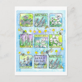 Herbs Garden Dragonfis Honey Bees Watercolor Postkarte