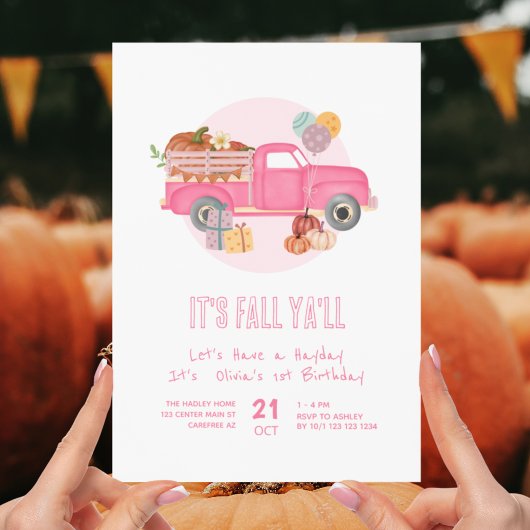 Herbst 1. Geburtstag Pumpkin Pink Truck Einladung