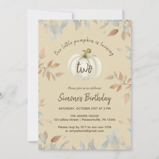 Herbst 2. Geburtstag Einladung (Vorderseite)