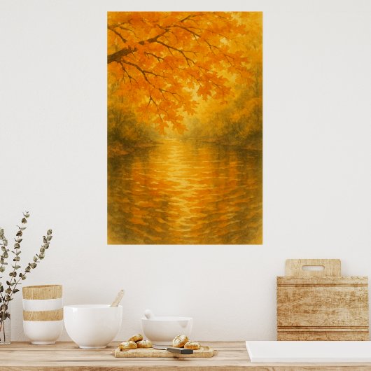 Herbst 4, Goldene Blätter, ruhiger Fluss, saisonal Poster (Küche)