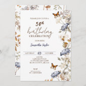 Herbst 50. Geburtstag, Blumengeburt Einladung (Vorne/Hinten)