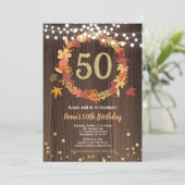 Herbst 50. Geburtstag Erntedank Kranz Gold Einladung (Stehend Vorderseite)