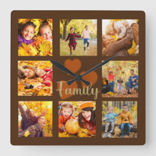 Herbst 8 Foto Braun Gold Orange Herz Familie Quadratische Wanduhr