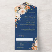 Herbst Abend HochzeitGold-Blätter floral All In One Einladung (Innen Boden)