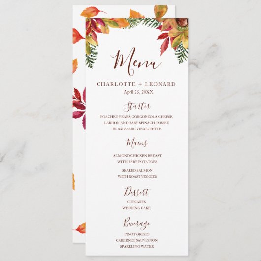 Herbst-Abendmenü Menükarte (Vorne/Hinten)