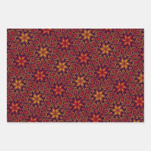Herbst Abstrakte Blume Paisley Muster Orange Fall Geschenkpapier Set (Vorderseite 3)
