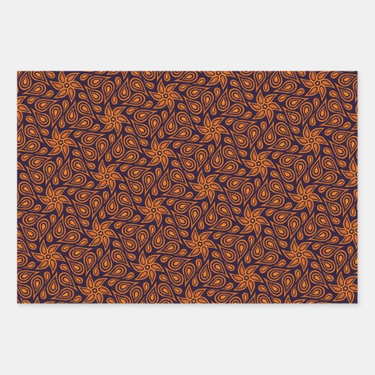 Herbst Abstrakte Blume Paisley Muster Orange Fall Geschenkpapier Set (Vorderseite 2)