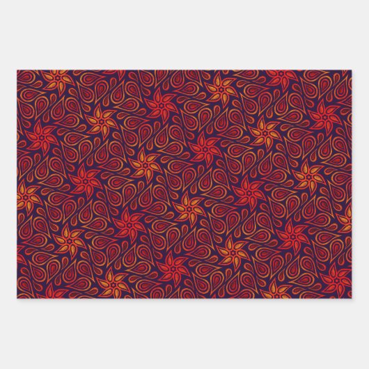 Herbst Abstrakte Blume Paisley Muster Orange Fall Geschenkpapier Set (Vorderseite)