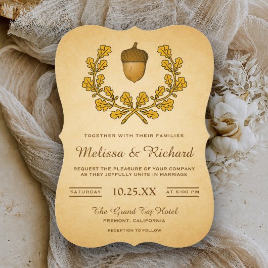 Herbst-Acorn-Eiche-Blätter Wreath Wedding Einladun Einladung