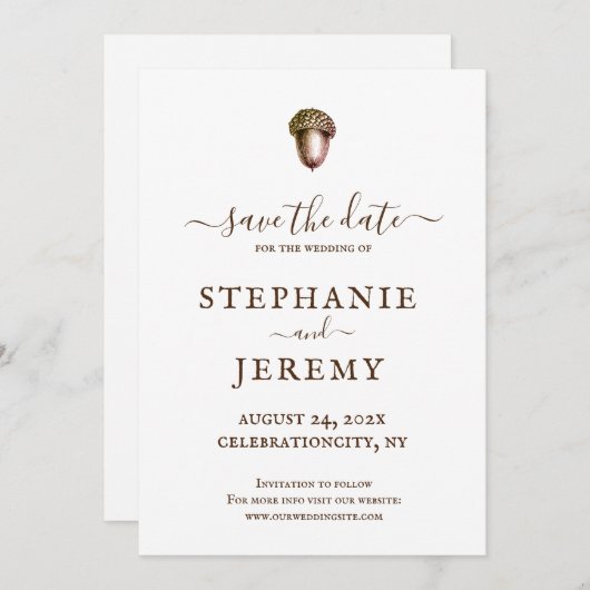 Herbst-Acorn Save the Date Einladung (Vorne/Hinten)