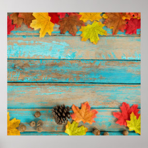 Herbst-Ahorn: Naturrahmen mit Kiefernzapfen. Poster
